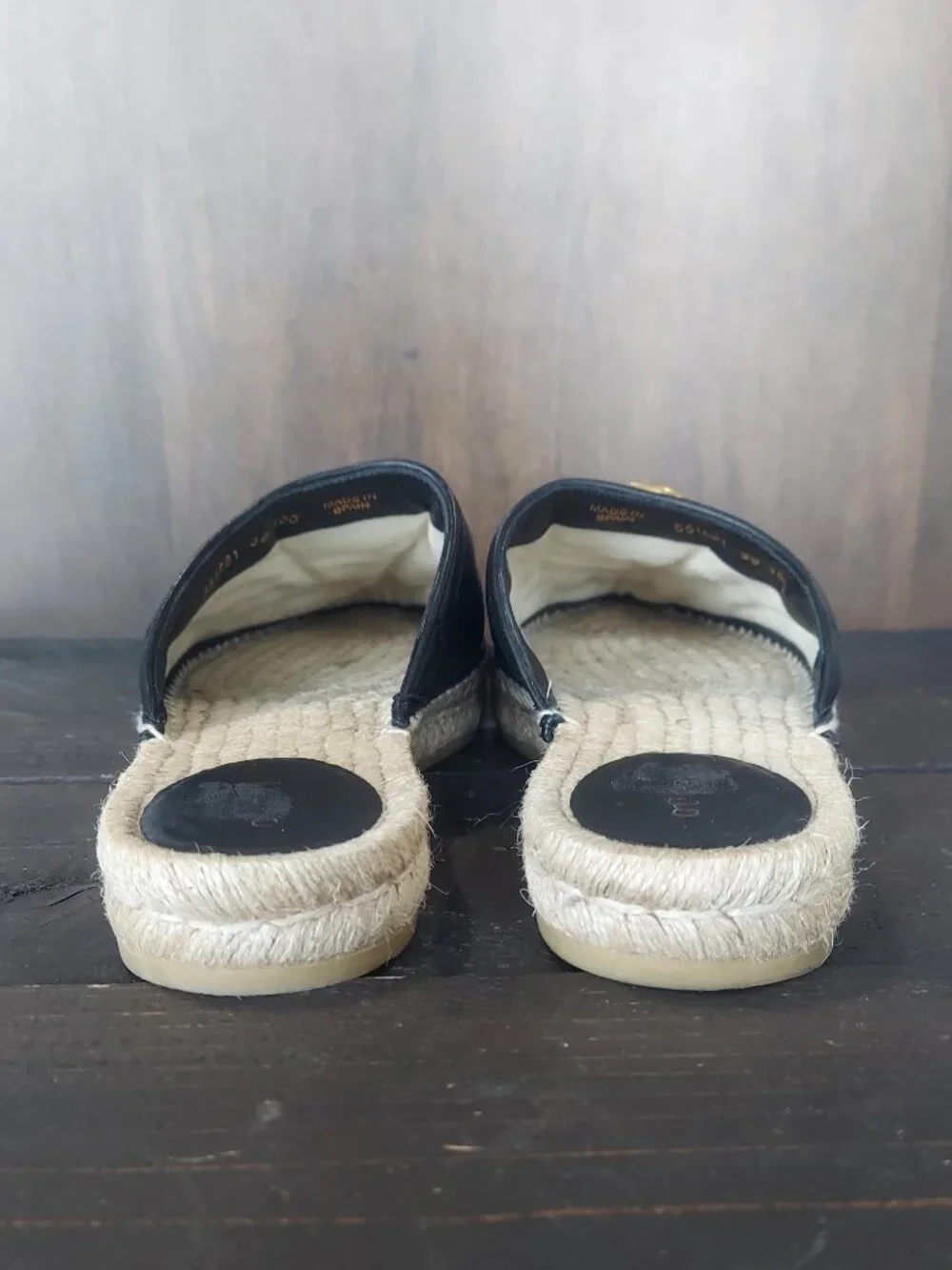Gucci GG Charlotte Black Leather Quilted Espadrille Mule 39 US 8.5-9
